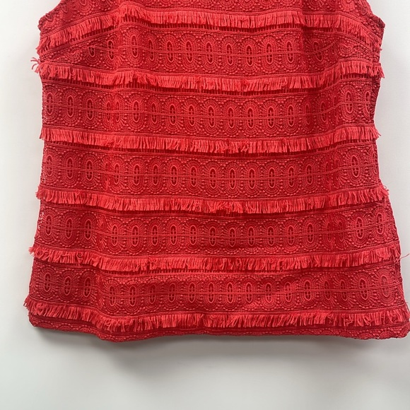 Talbots Crochet Striped Fringe Knit Sleeveless Blouse Boho Coral Red 6 - Picture 3 of 8